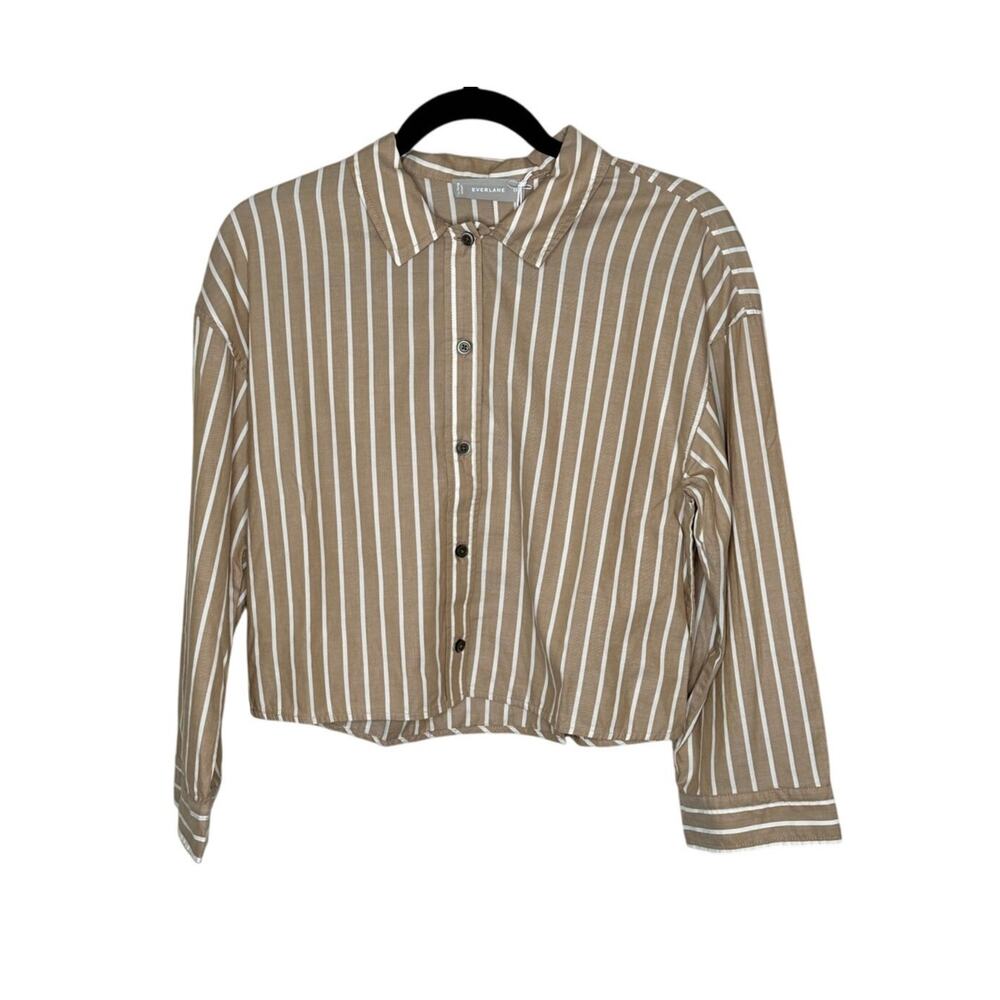 Everlane NWT Striped Boxy Cotton Button Down Shirt M Brown White Woven Blouse